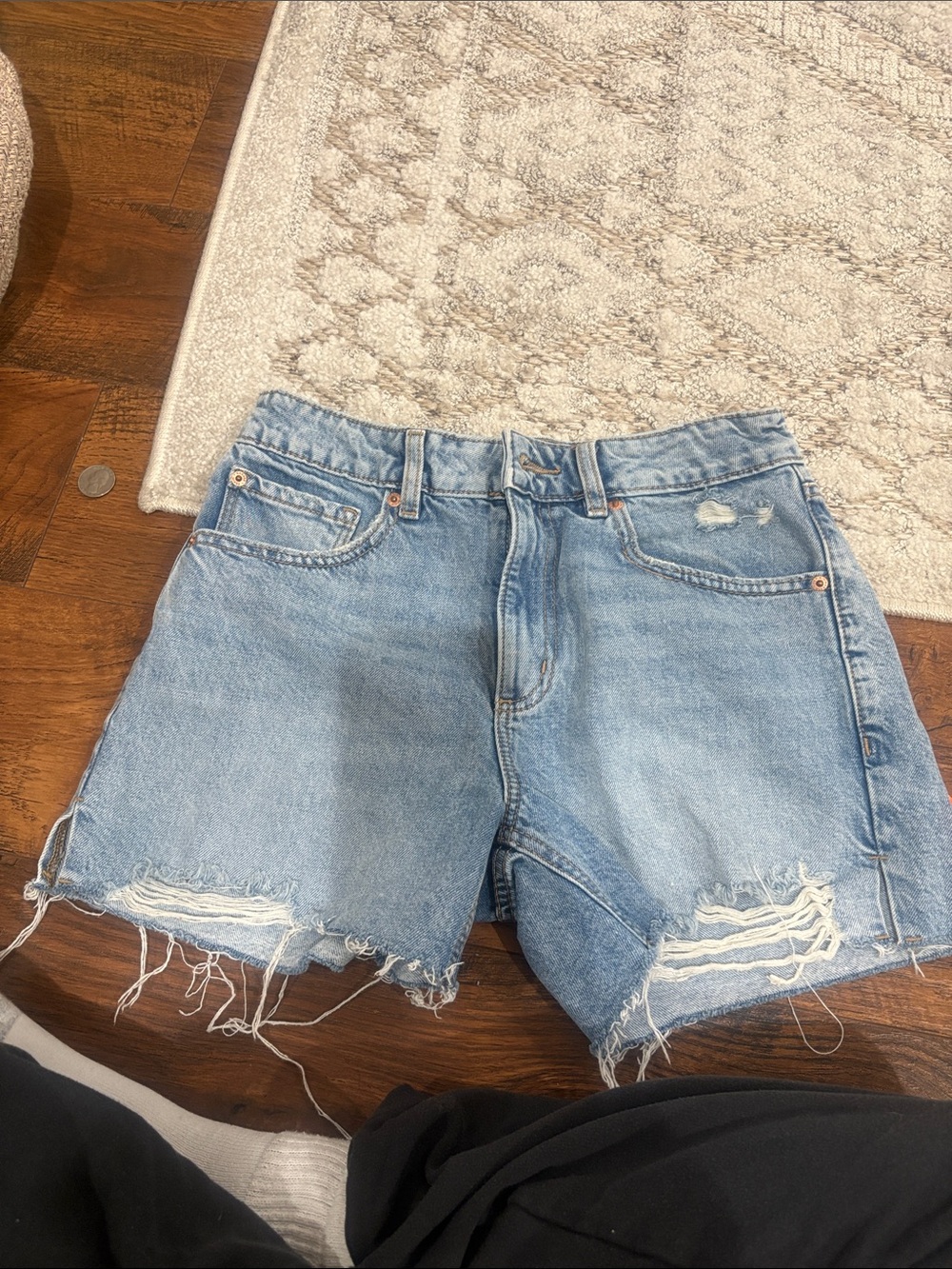 Garage Light Blue Ripped High-Rise Denim Shorts